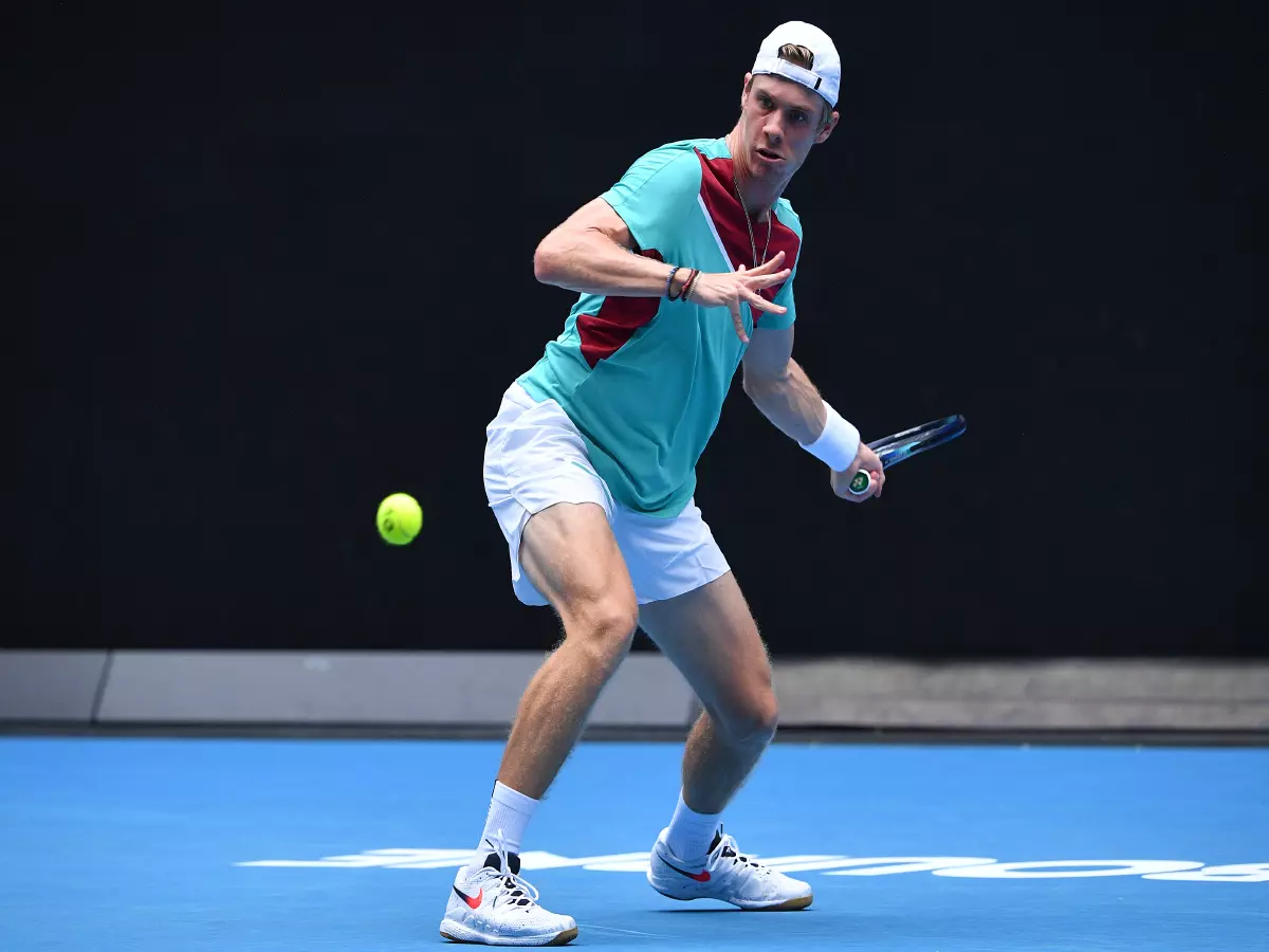 Denis Shapovalov of Canada in action during their Mens singles match against Laslo Djere of Serbia on Day 1 of the Australian Open tennis tournament, at Melbourne Park, in Melbourne, Monday,