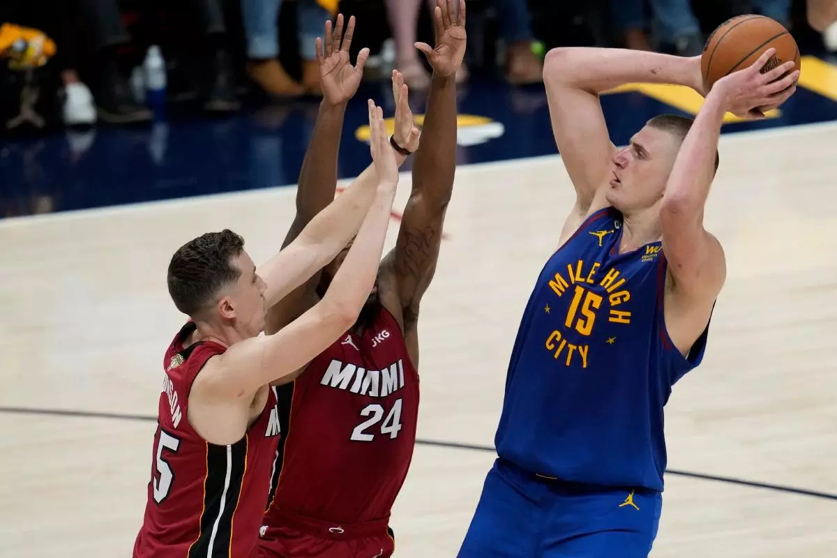 Denver Nuggets center Nikola Jokic vs Miami Heat game one of NBA Finals
