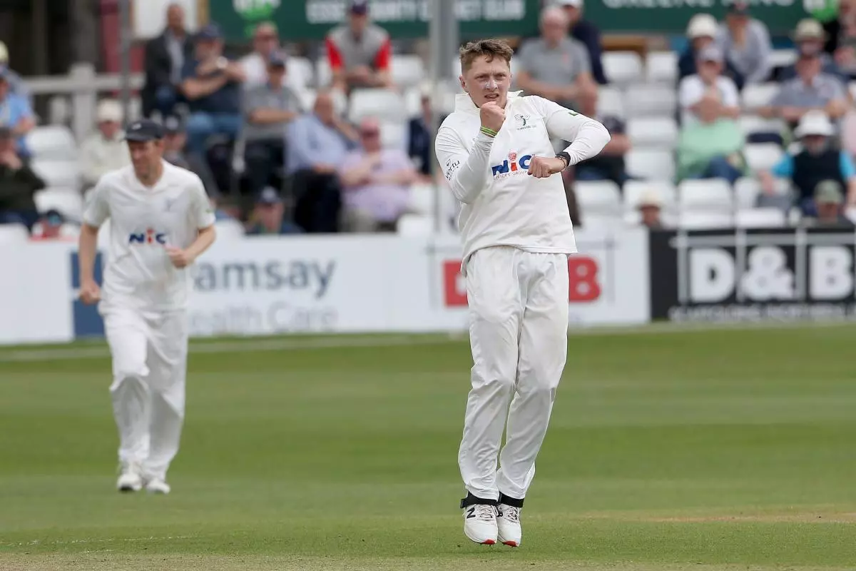 Dom Bess of Yorkshire celebrates taking the wicket of Tom Westley - June 2023