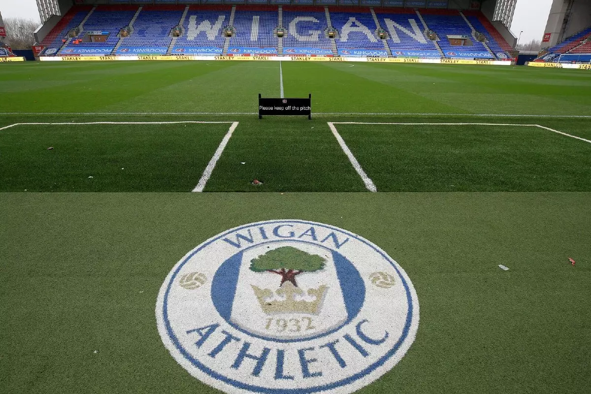 A general view of the DW stadium and club badge