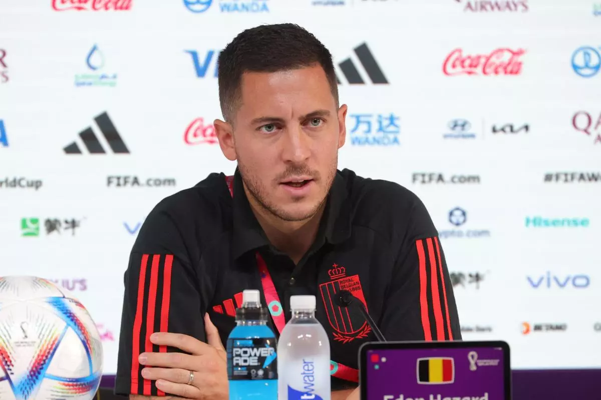 Eden Hazard pictured during a press conference of the Belgian national soccer team