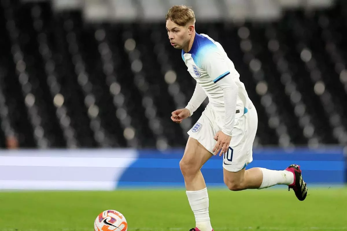 Emile Smith Rowe of England during the UEFA Under21 International match at Craven Cottage - March 2023