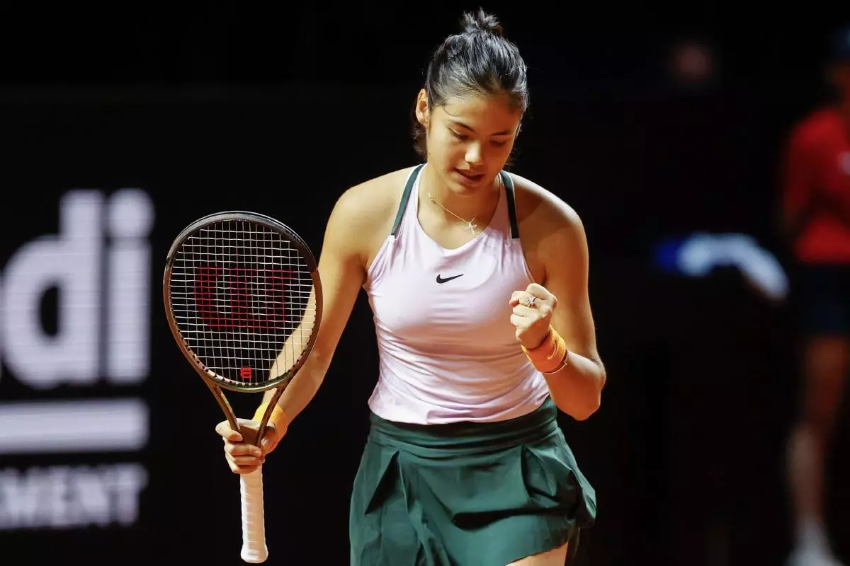 British tennis player Emma Raducanu in action at the Porsche Tennis Grand Prix