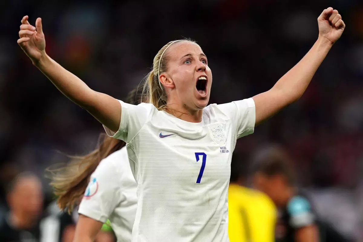 England's Beth Mead celebrates her goal against Austria