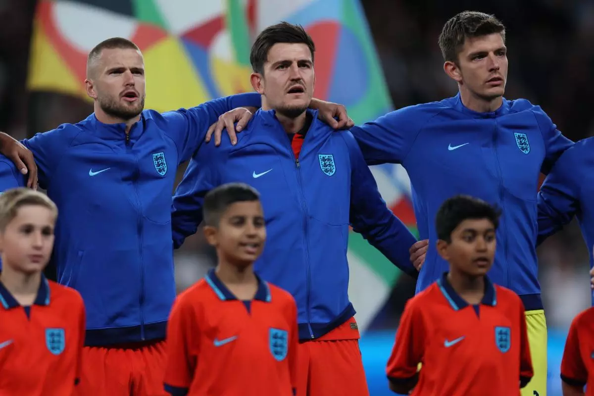Harry Maguire of England stands for the national anthem