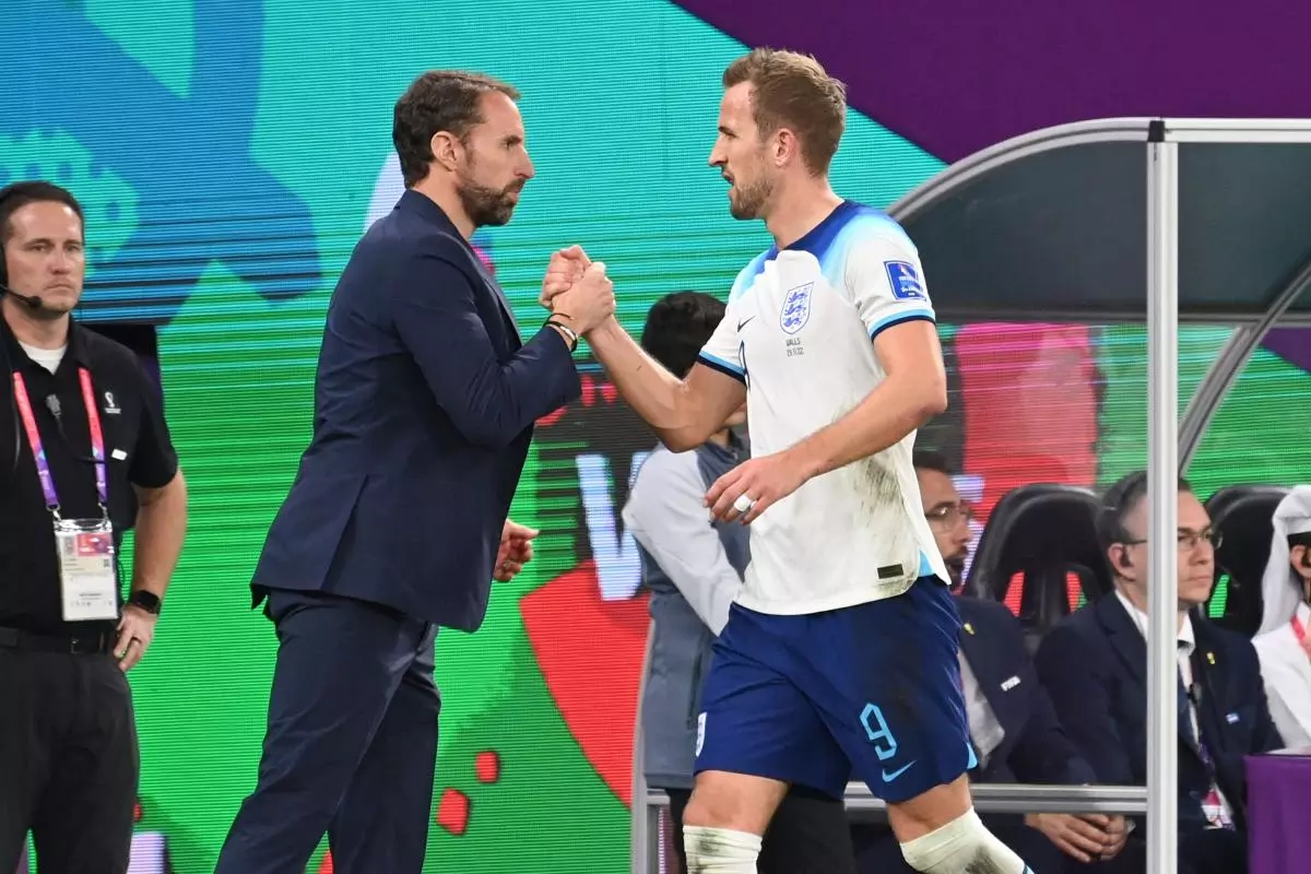 England head coach Gareth Southgate with striker Harry Kane - March 2023