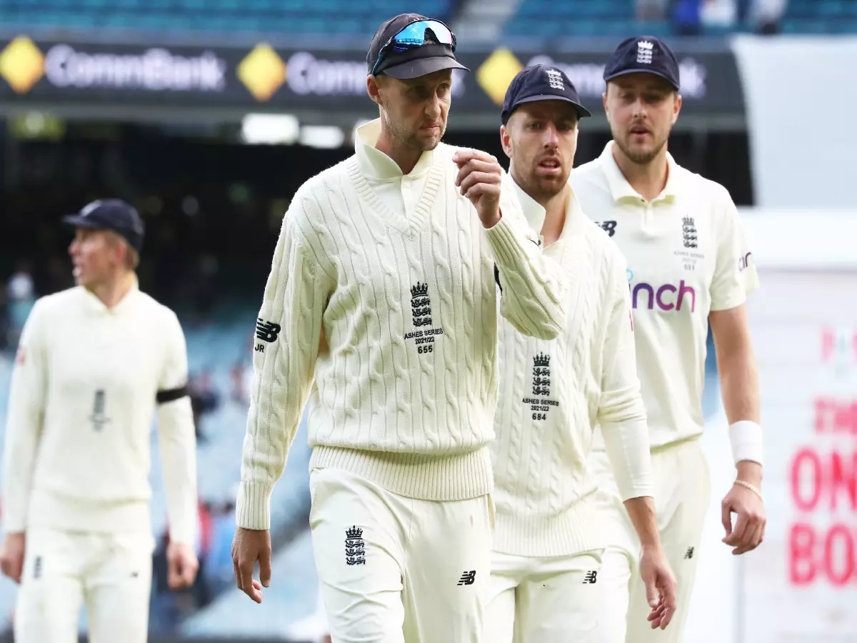 England's Joe Root looks dejected at the end of play during day one of the third Ashes test at the Melbourne Cricket Ground, Melbourne. Picture date: Sunday December 26, 2021.