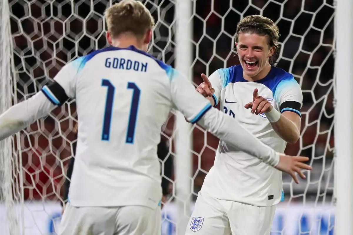 Conor Gallagher of England U-21 celebrates his goal
