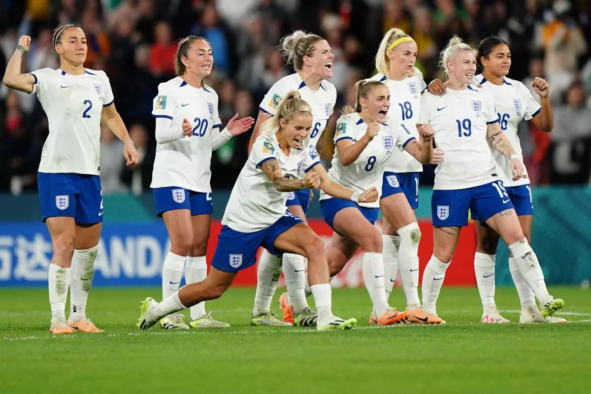 England women celebrate at World Cup