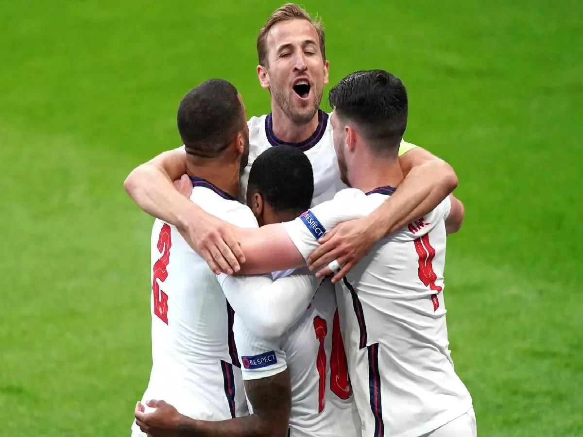England celebrate Raheem Sterling goal