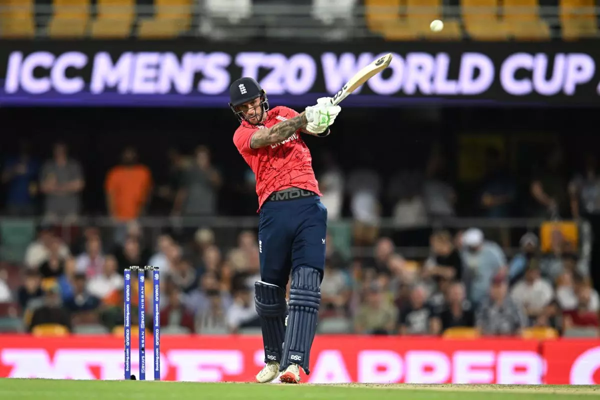 England's Alex Hales during the T20 World Cup Super 12 match at The Gabba in Brisbane, Australia