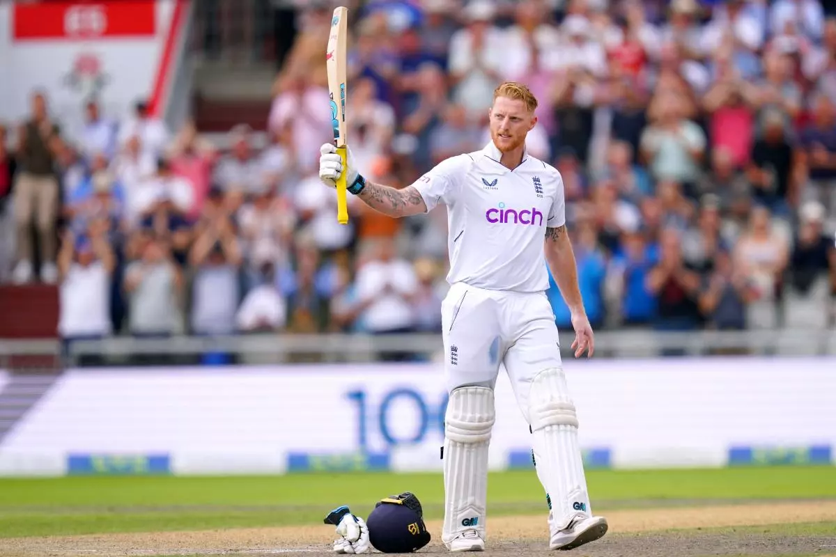 England's Ben Stokes celebrates reaching his century