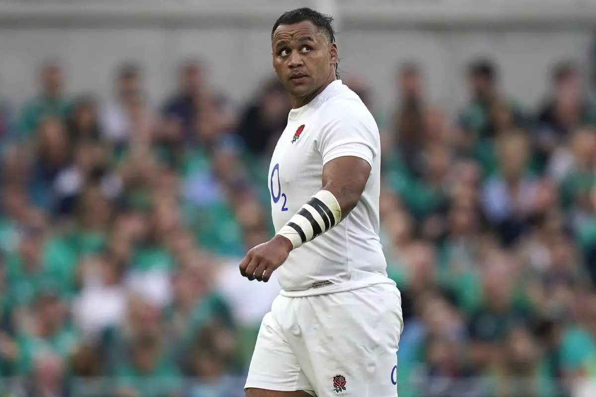 England's Billy Vunipola looks on after being shown a yellow card - Aug 2023