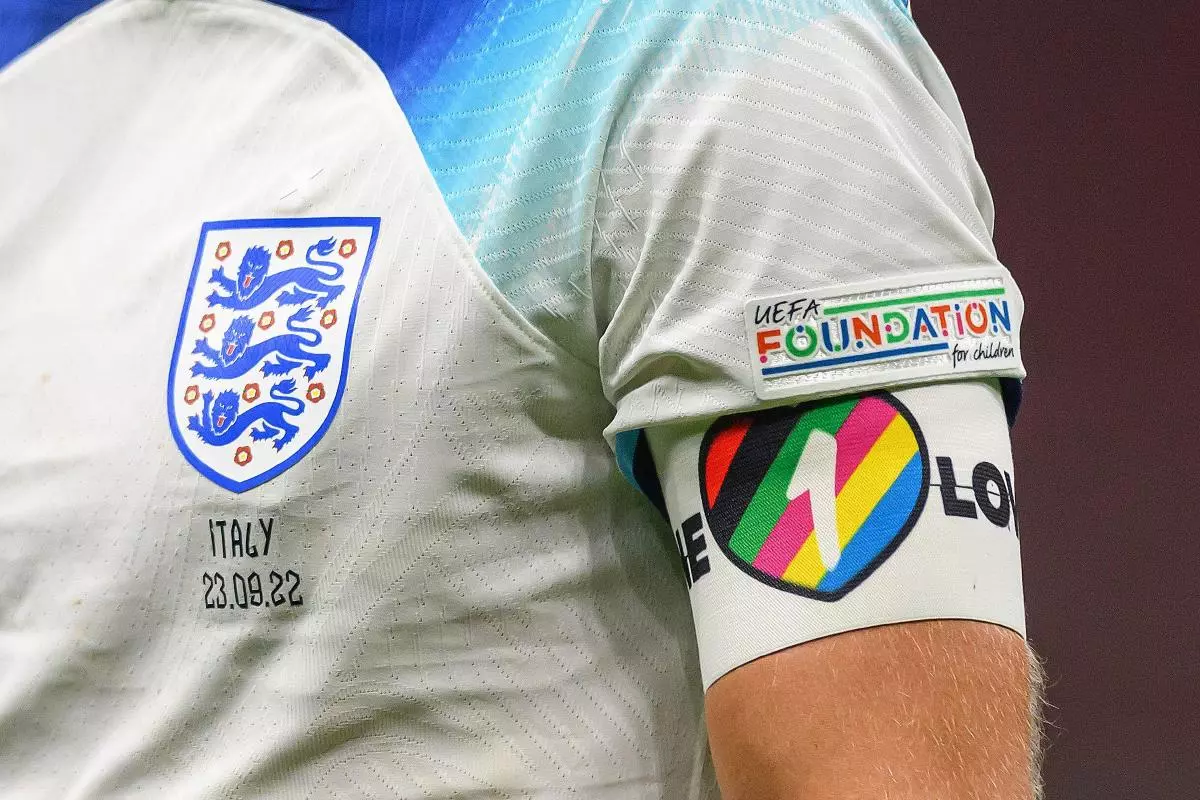 England's Harry Kane weaing a One Love armband during the UEFA Nations League match against Italy