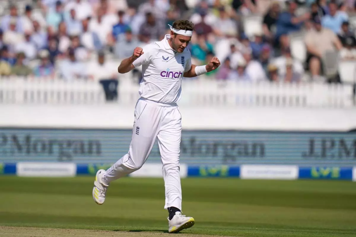 England's Stuart Broad celebrates taking the wicket of Ireland’s Mark Adair - June 1