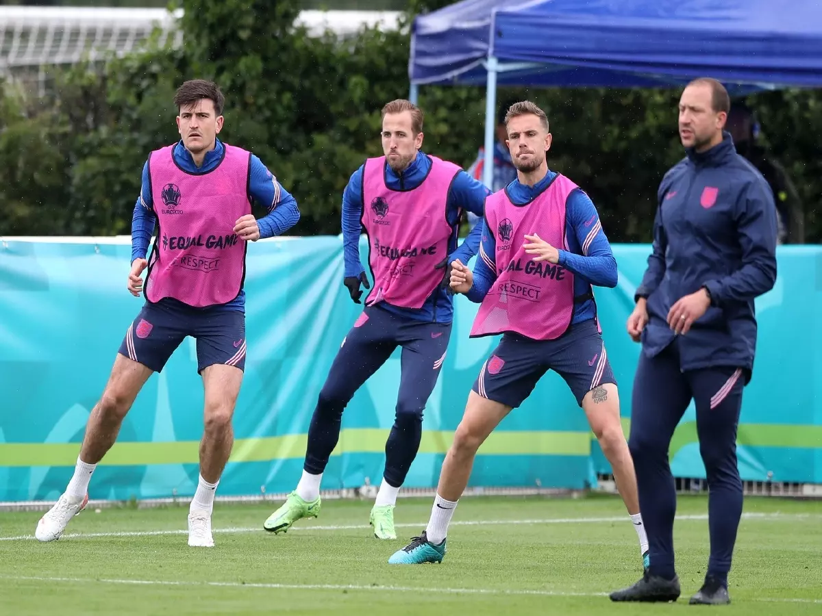 England stars Harry Maguire (left), Harry Kane (middle) and Jordan Henderson (right) prepare for England's tie against Czech Republic