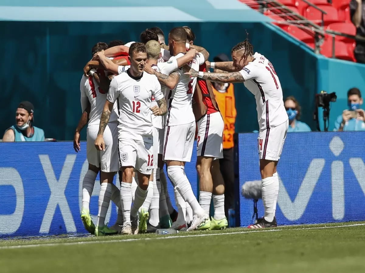 England celebrate scoring against Croatia, Euro 2020