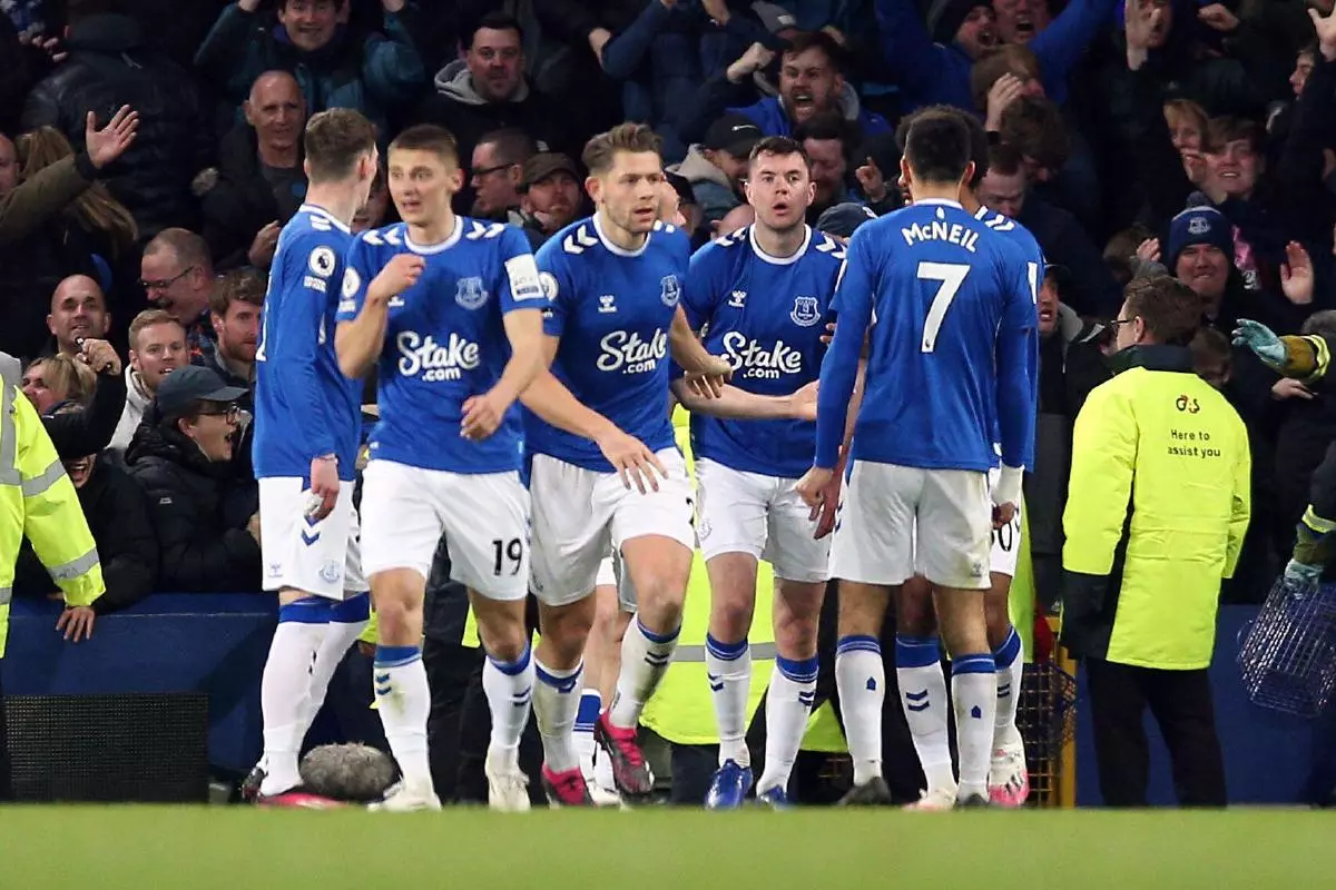 Everton's Michael Keane celebrates scoring