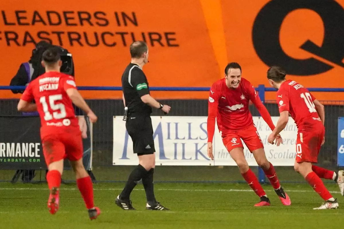 Falkirk’s Aidan Nesbitt (right) celebrates scoring his sides forth goal during the Scottish Cup fifth round match - March 2023
