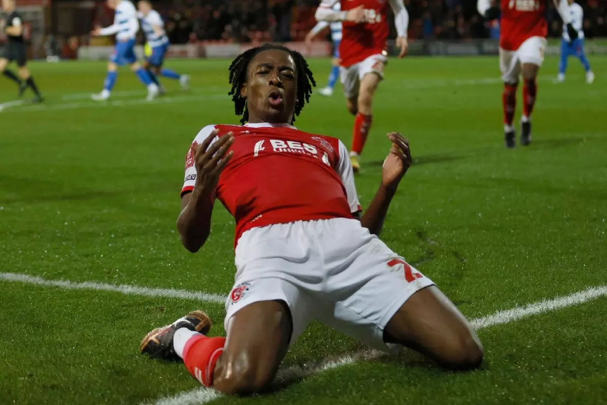 Fleetwood Town's Promise Omochere celebrates his goal against QPR in FA Cup