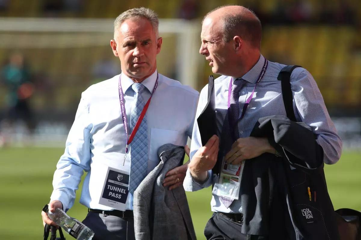 Football commentator Peter Drury (right) with co-commentator/pundit and ex Jim Beglin - Sept 2019