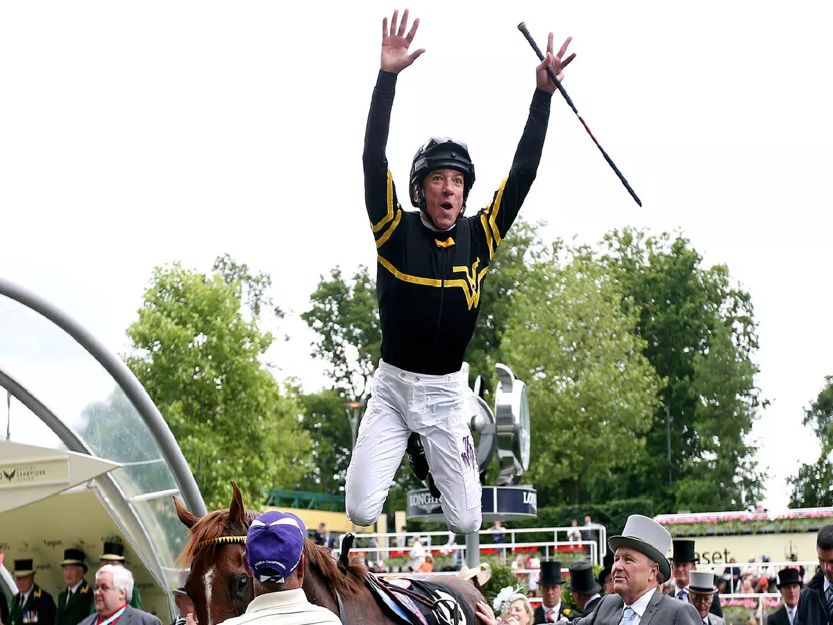 Frankie Dettori jumps off Undrafted after winning the Diamond Jubilee Stakes at Royal Ascot