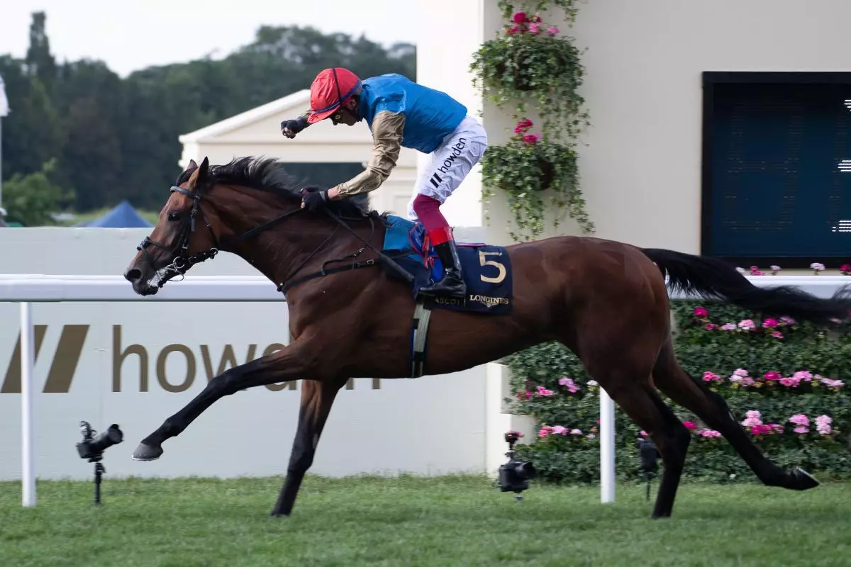 Frankie Dettori wins the Queen’s Vase race at Ascot Races on horse Gregory.