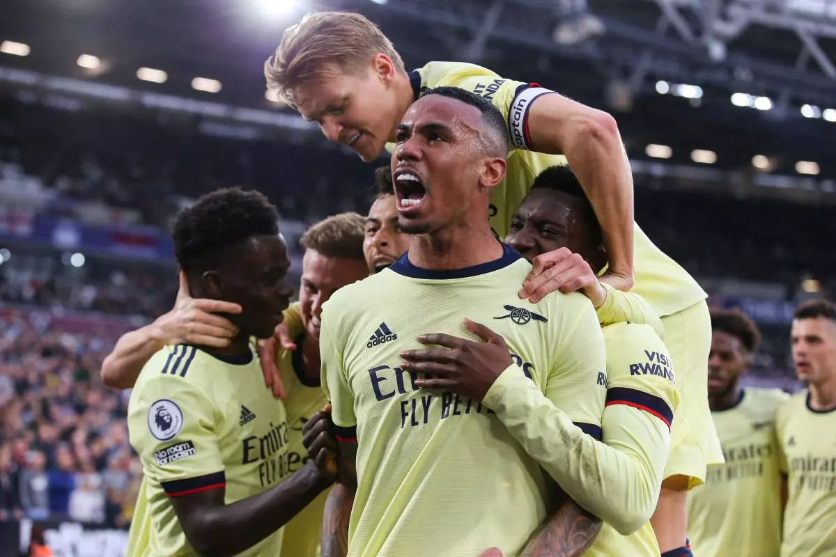 Gabriel of Arsenal celebrates his goal