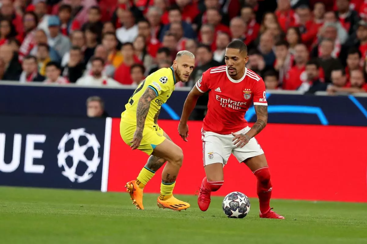 Gilberto of Benfica (L) vies with Federico Dimarco of Inter Milan