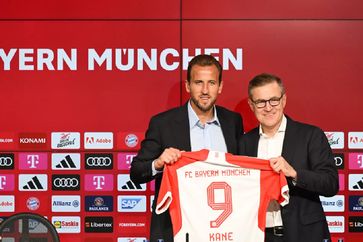 Harry Kane unveiling Bayern Munich Aug 13 2023