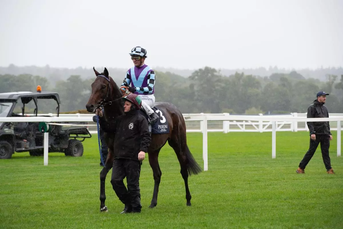 Horse El Habeeb ridden by jockey Andrea Atzeni before winning the Peroni Nastro Azzurro Noel Murless Stakes - Sept 2022
