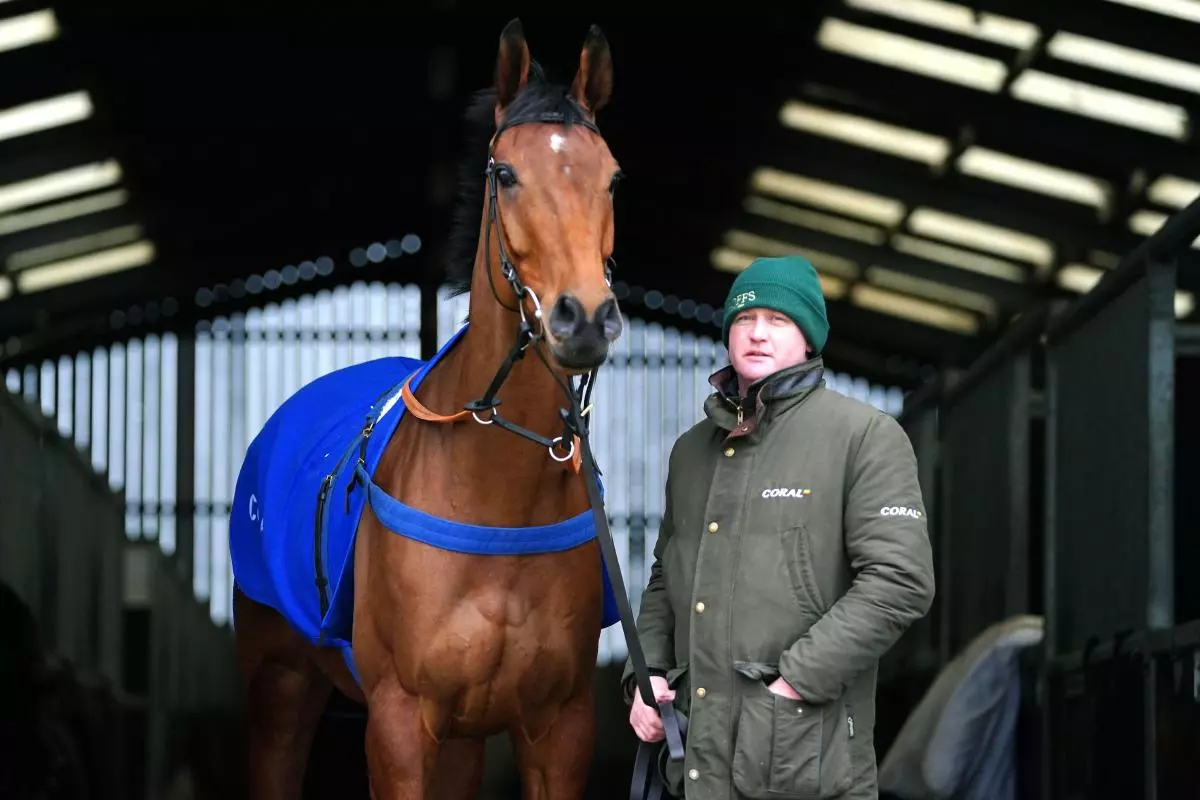 Horse Fiddlerontheroof and Joe Tizzard during a visit to Colin Tizzard and Joe Tizzard's yard at Spurles Farm