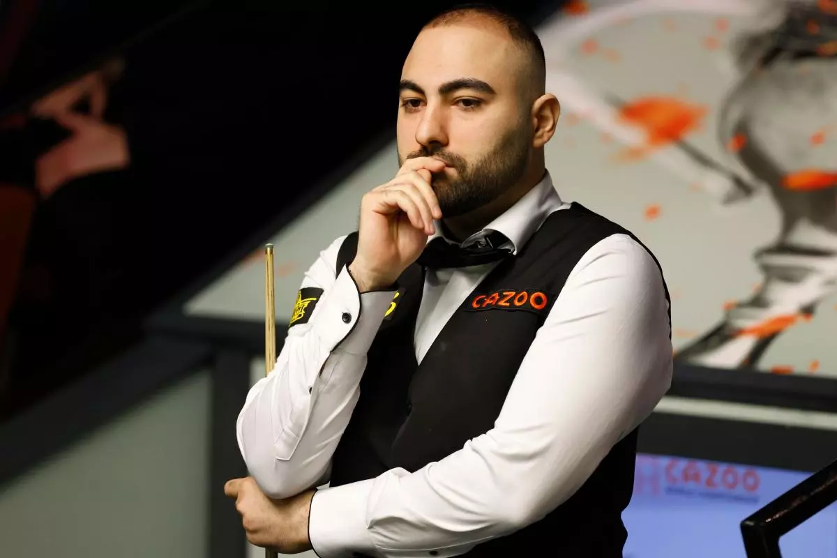 Hossein Vafaei during day two of the Cazoo World Snooker Championship at the Crucible Theatre - April 2023