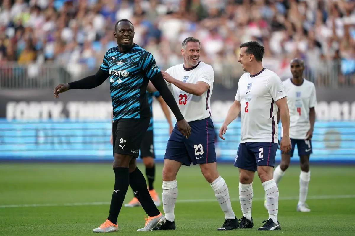 Jamie Carragher, Gary Neville and Usain Bolt, Soccer Aid 2022