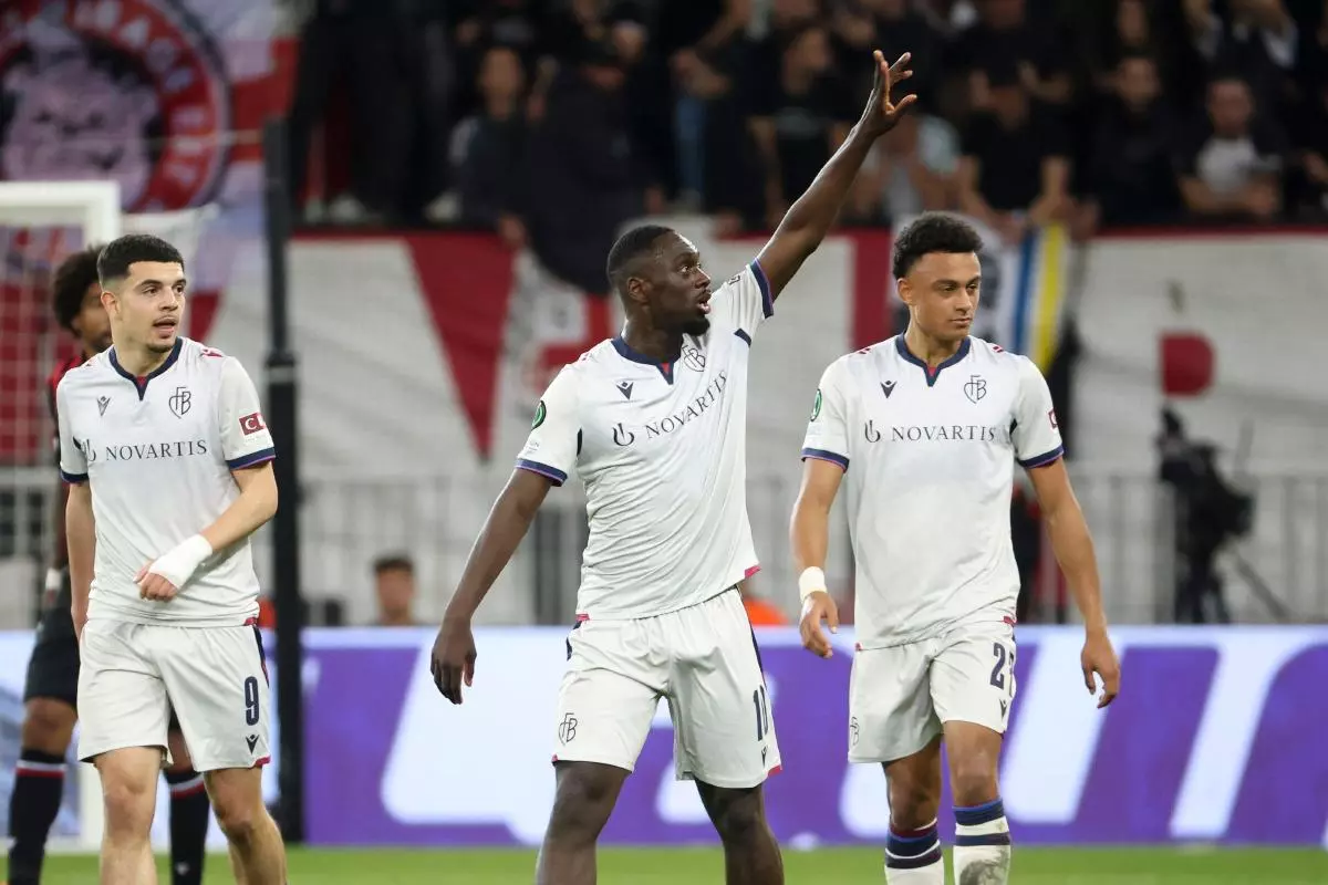 Jean-Kevin Augustin of Basel celebrates his goal during the UEFA Europa Conference League Quarter-final on April 20th, 2023