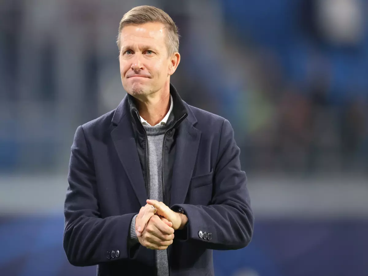 Red Bull Arena. Leipzig coach Jesse Marsch gestures before the match.