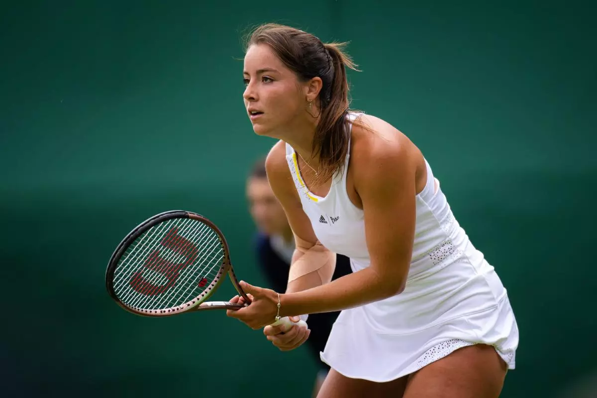Jodie Burrage of Great Britain in action against Lesia Tsurenko of Ukraine during the first round of the 2022 Wimbledon Championships - June 2022