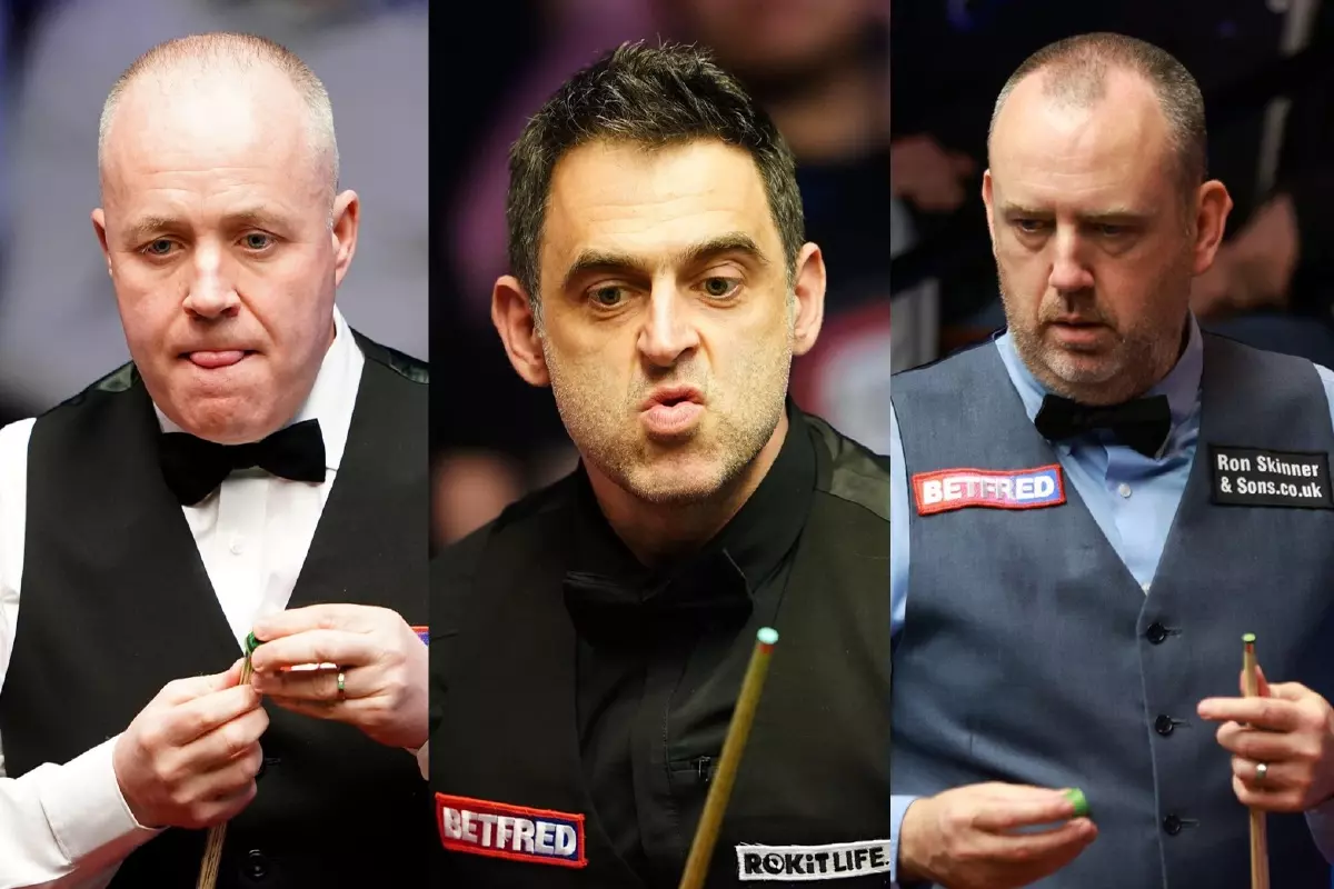 John Higgins, Ronnie O'Sullivan and Mark Williams in action.