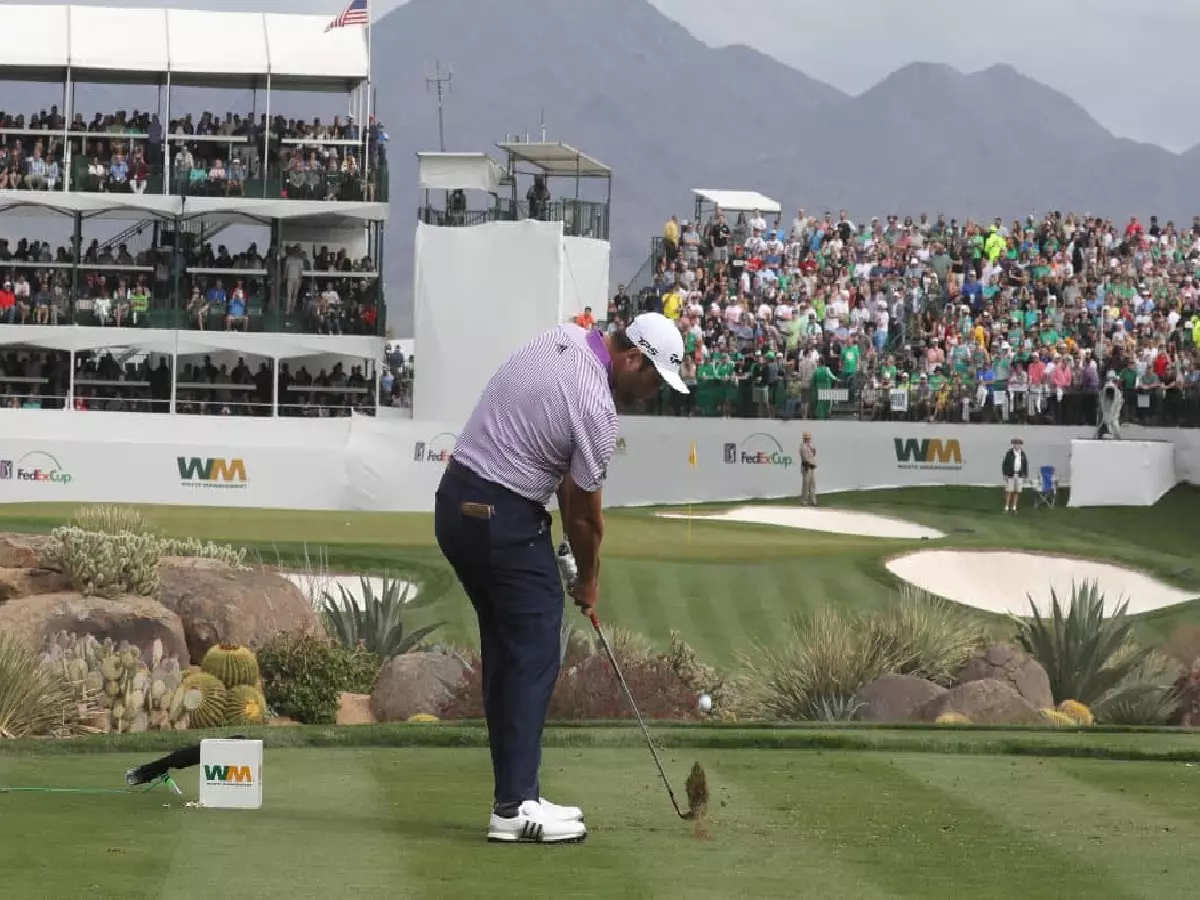 Jon Rahm on the 16th tee in Phoenix