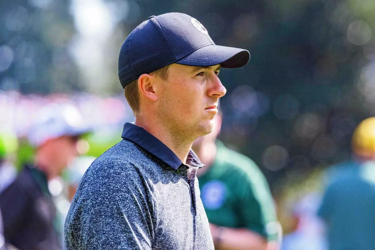Jordan Spieth looks on during a practice round