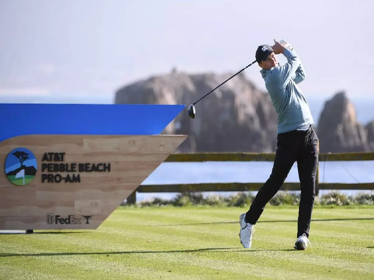 Jordan Spieth drives at Pebble Beach