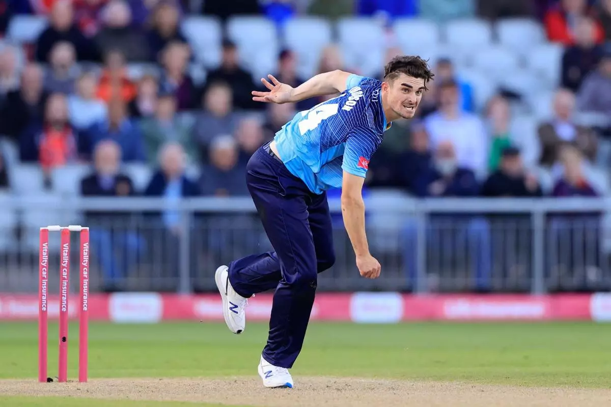 Jordan Thompson bowling for Yorkshire