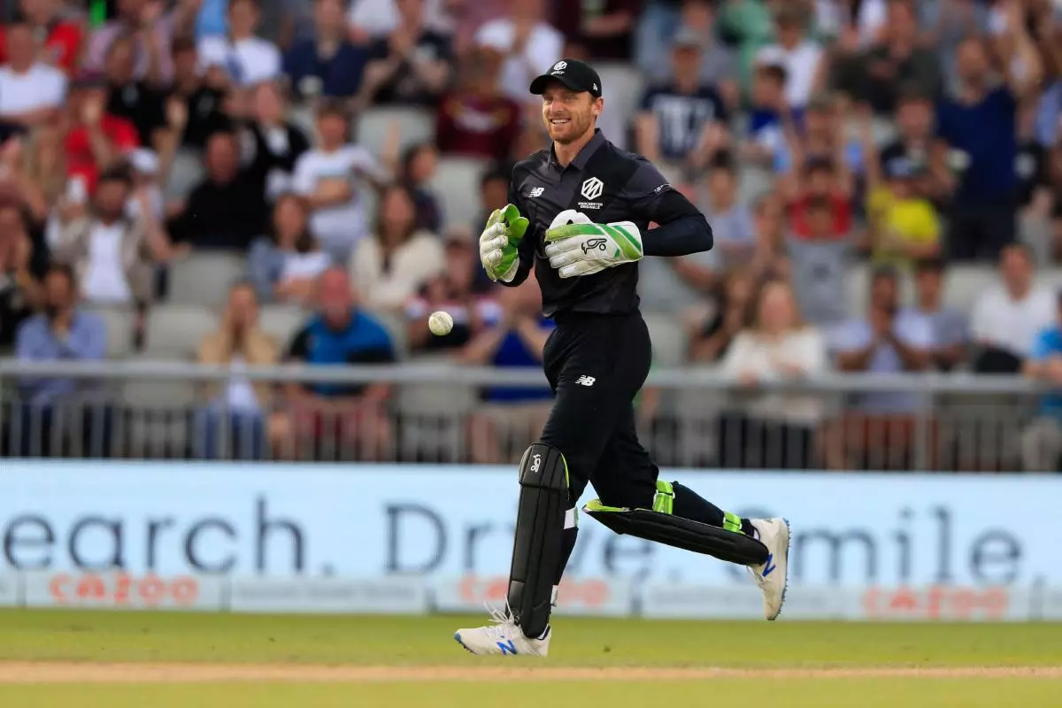 Jos Buttler of Manchester Originals celebrates