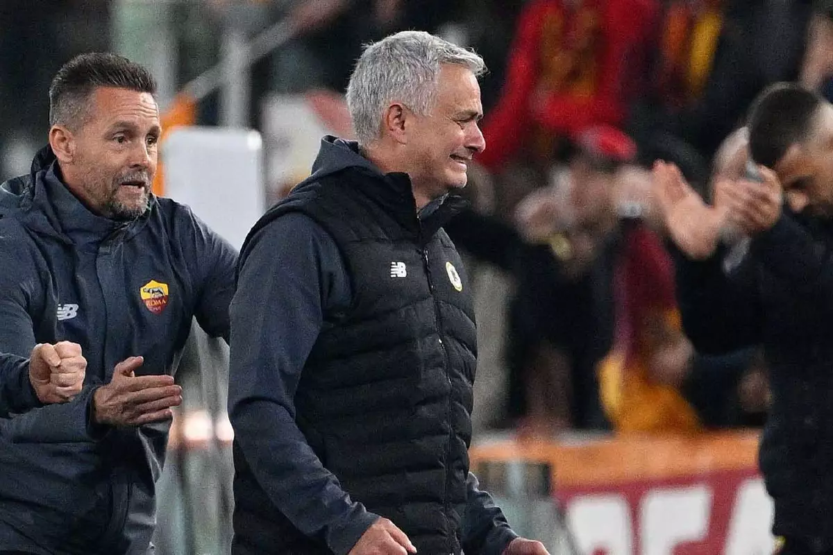 Jose Mourinho crying after Roma reach Europa Conference League final