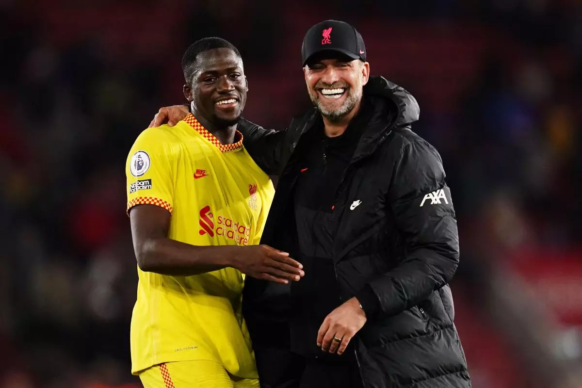 Jurgen Klopp with Liverpool defender Ibrahima Konate
