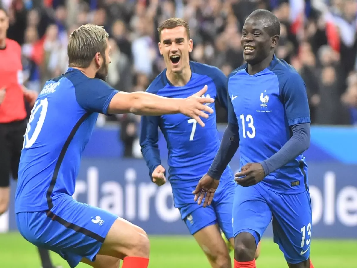 N'Golo Kante first France goal v Russia Mar16