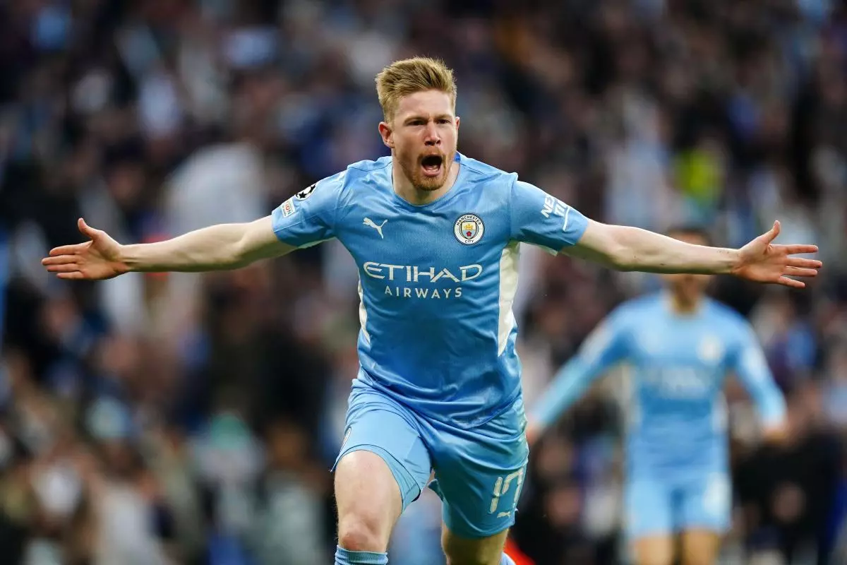 Kevin De Bruyne celebrates for Manchester City