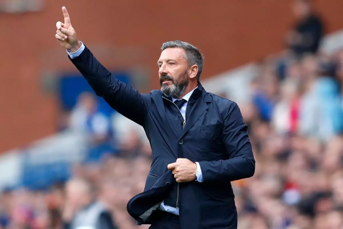Kilmarnock caretaker manager Derek McInnes gestures on the touchline during the cinch Premiership match at Ibrox Stadium