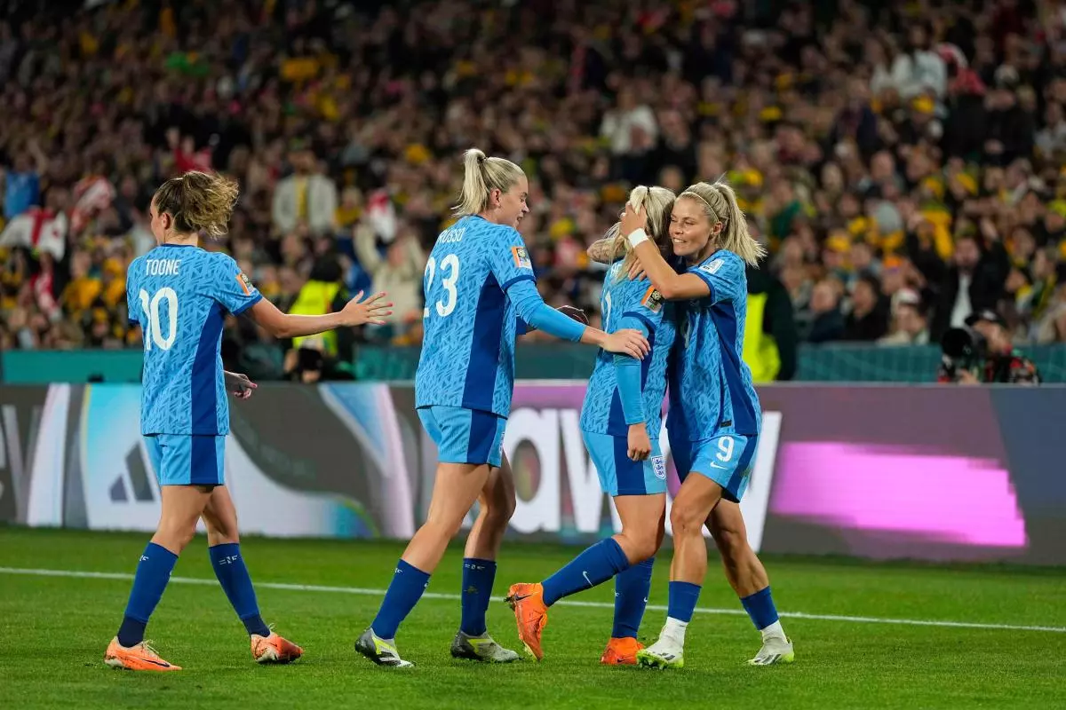 Lauren Hemp celebrates England's first goal during the FIFA Women's World Cup final - August 2023