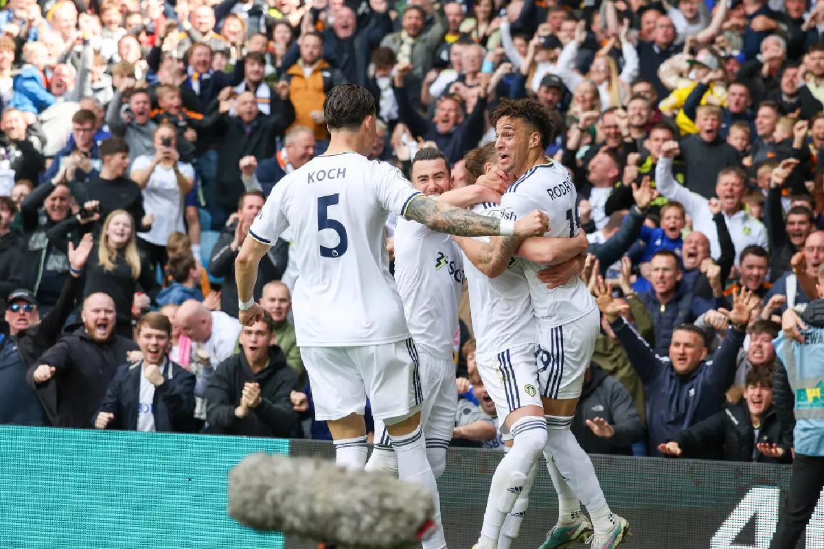 Leeds celebrate against Newcastle May 2023